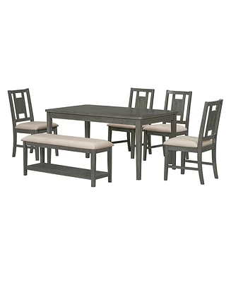 Simplie Fun 6-Piece Retro Dining Set with Table, Chairs, and Bench