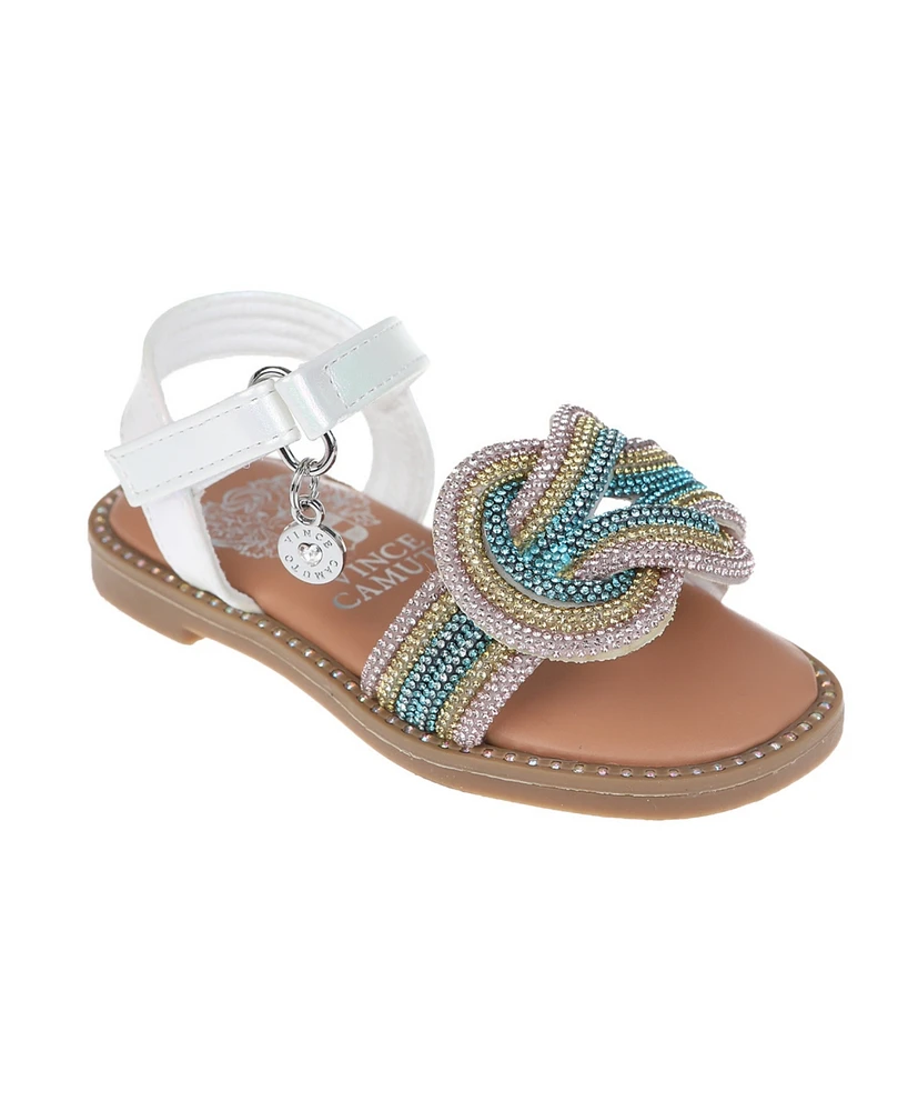 Vince Camuto Toddler Girl's Sandal with Multi Tubular Rhinestone Vamp, Vc Charm and Rs Welt Polyurethane Sandals