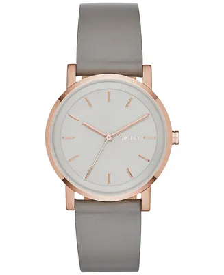 Dkny Women's Soho Gray Leather Strap Watch 34mm, Created for Macy's