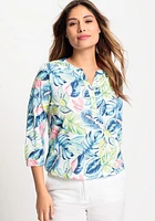 Olsen Women's 3/4 Sleeve Tropic Print Tunic Tee