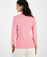 Nautica Jeans Women's Cotton Striped 3/4-Sleeve Top