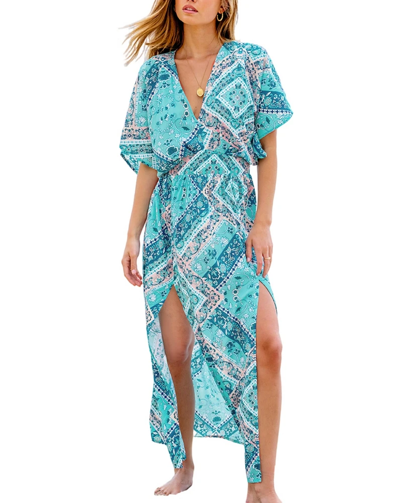 Cupshe Women's Floral Paisley Print M-Slit Beach Dress