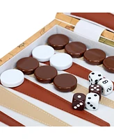 We Games Tan Map Style Leatherette Backgammon Set, 18 x 11 in. closed