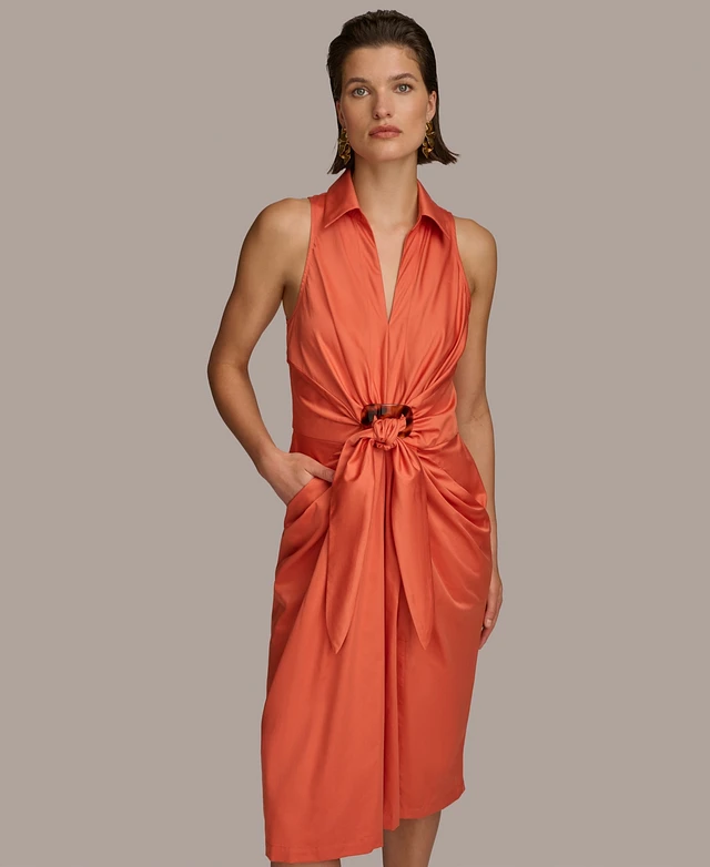donna karan orange dress Donna Karan Women Dress Size 12 Orange Striped One Shoulder A Line Midi New