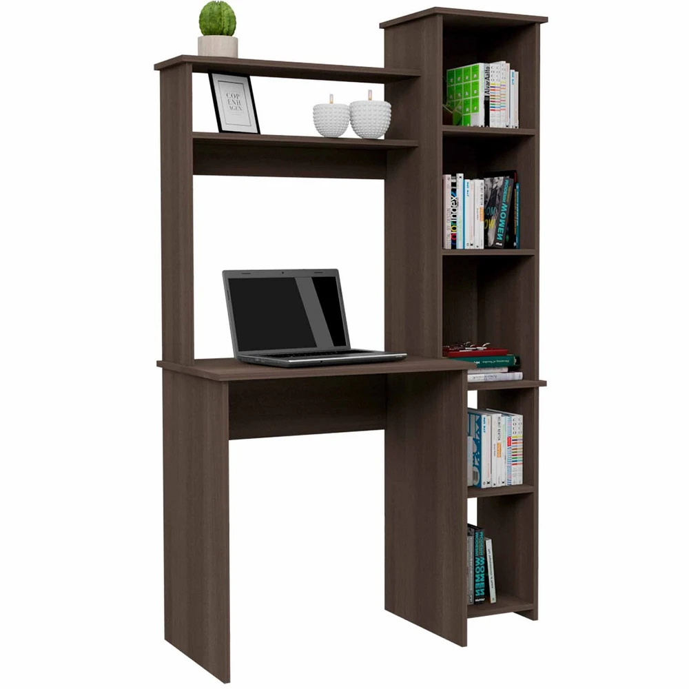 Simplie Fun Marston 6-Shelf Writing Desk With Built-In Bookcase Smokey Oak