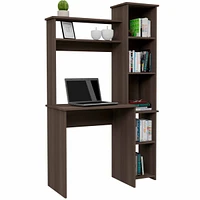 Simplie Fun Marston 6-Shelf Writing Desk With Built-In Bookcase Smokey Oak