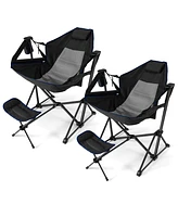 Gymax 2PCS Hammock Camping Chair w/ Retractable Footrest & Carrying Bag for Navy