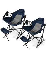 Gymax 2PCS Hammock Camping Chair w/ Retractable Footrest & Carrying Bag for Camping Navy