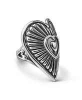 American West Jewelry Sterling Silver Women's Statement Ring Heart and Sunburst Design, Sizes 5-10