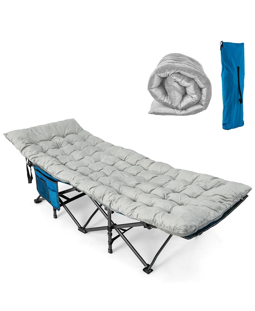 Gymax Wide Foldable Camping Cot Heavy-Duty Steel Sleeping Cot w/Sleeping Mattress Grey