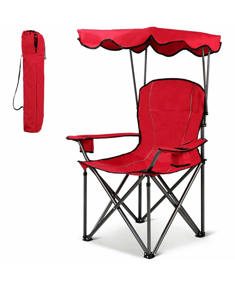 Gymax Folding Canopy Camping Chair Portable Beach Chair w/ Carrying Bag Blue