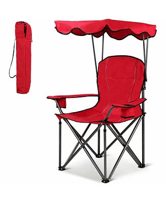 Gymax Folding Canopy Camping Chair Portable Beach Chair w/ Carrying Bag Blue