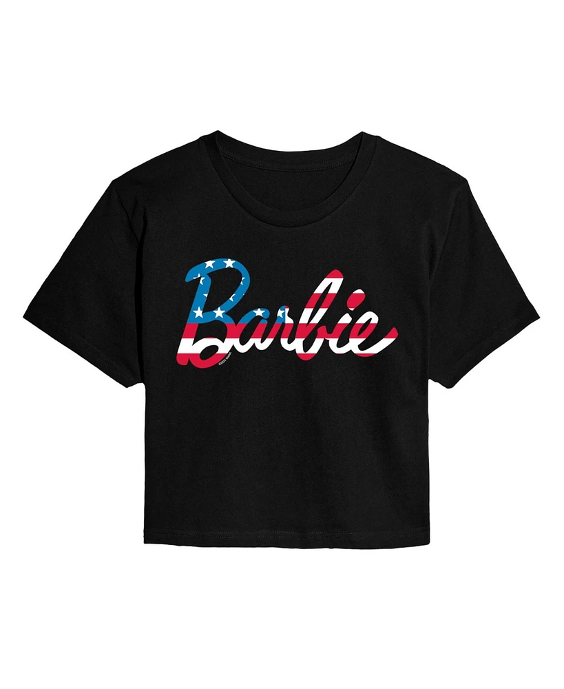 Hybrid Apparel Trendy Juniors Barbie Flag Cropped Tee