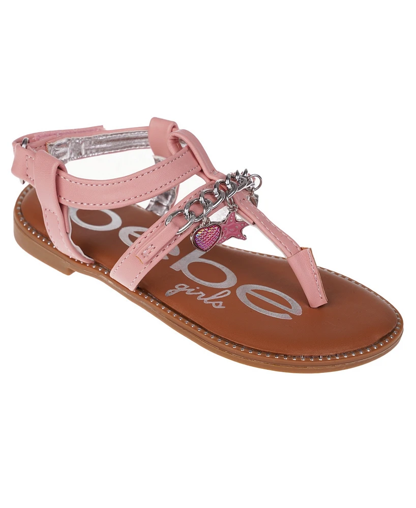 Bebe Big Girl's Strappy Sandal with Metal Chain and Sea Charms Polyurethane Sandals