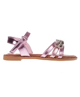 Bebe Big Girl's Strappy Sandal with Cute Rhinestone Tubular Bow Polyurethane Sandals