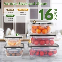 32 Pcs (16Pack) Bpa-free Food Storage Containers Set with Lids