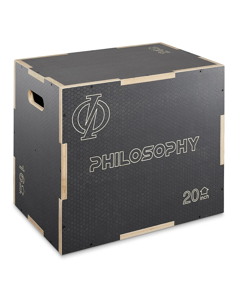 Philosophy Gym 3 in 1 Non-Slip Wood Plyo Box, 24" x 20" x 16", Gray, Jump Plyometric Box for Training and Conditioning