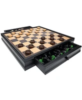 We Games French Staunton Chess & Checkers Set - Weighted Pieces, Black Stained Wooden Board with Storage Drawers - 15 in.