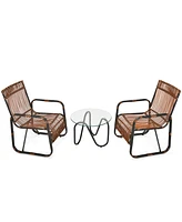 Gymax 3PCS Rattan Patio Conversation Set Bistro Furniture Set w/ Glass Table