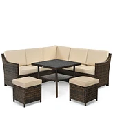 Gymax 6PCS Rattan Patio Sectional Sofa Set Cushioned Conversation Furniture Set