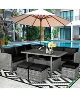 Sugift 7 Pieces Outdoor Wicker Sectional Sofa Set with Dining Table