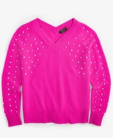 Charter Club Women's Cashmere Faux-Pearl Double V-Neck Sweater, Created for Macy's