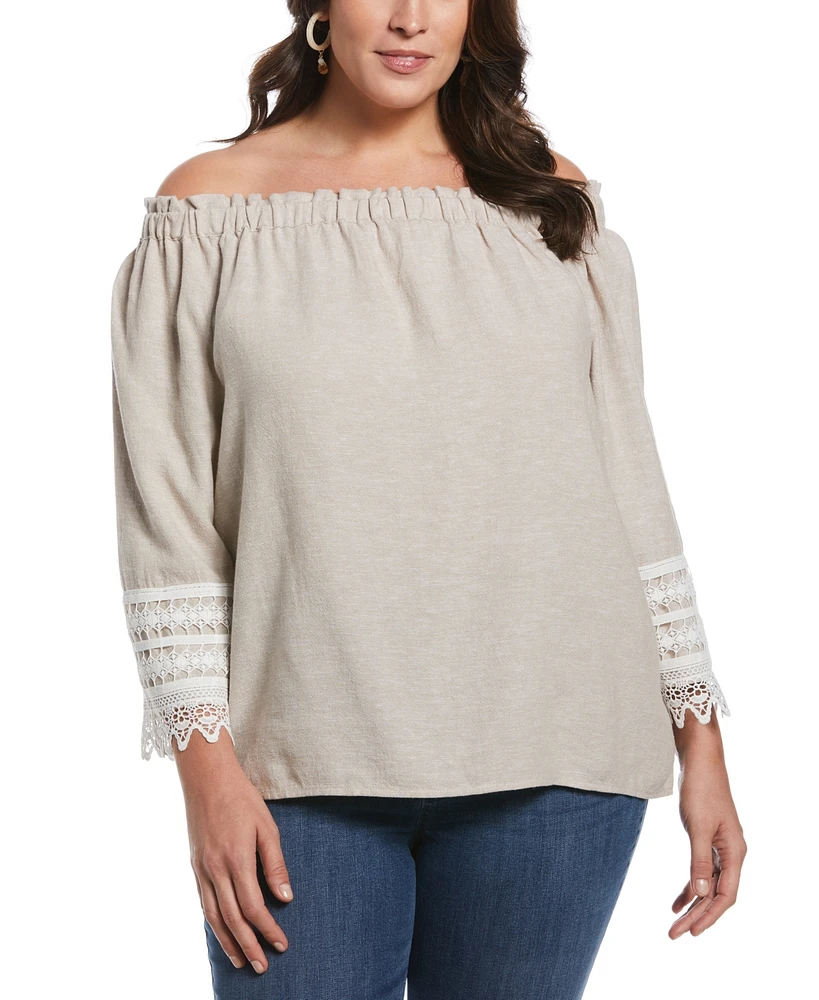 Ella Rafaella Plus Linen Blend Off the Shoulder 3/4 Sleeve Top