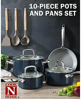 Cook N Home 10-Piece Hard Anodized Nonstick Healthy Ceramic Cookware Set with Stay-Cool Handles, Yellow