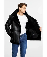 Furniq Uk Men's Leather Shearling Jacket