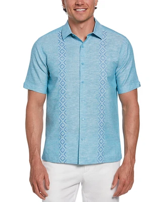 Cubavera Men's Chambray Short Sleeve Button-Front Argyle Embroidered Shirt