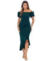 Xscape Petite Off-the-Shoulder Ruffle-Sleeve Midi Dress