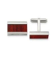 Chisel Stainless Steel Red Koa Wood Inlay Rectangle Cufflinks