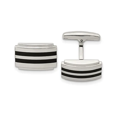 Chisel Stainless Steel Polished Black Rubber Rectangle Cufflinks