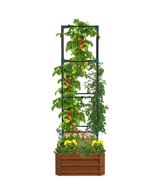 Outsunny Galvanized Raised Garden Bed w/ Tomato Cage,