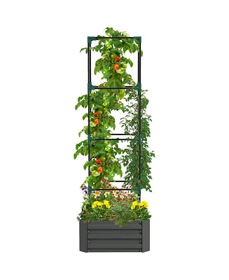 Outsunny Galvanized Raised Garden Bed w/ Tomato Cage,
