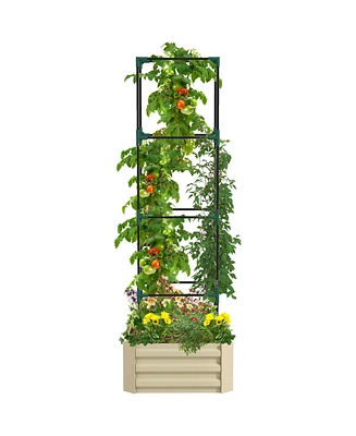 Outsunny Galvanized Raised Garden Bed w/ Tomato Cage, Green