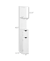 Kleankin Tall Bathroom Storage Cabinet with 2 Open Shelves and 2 Door Cabinets, Freestanding Linen Tower, White