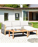 Sugift 3 Pieces Patio Acacia Wood Sofa Conversation Sets with Nylon Rope Armrest