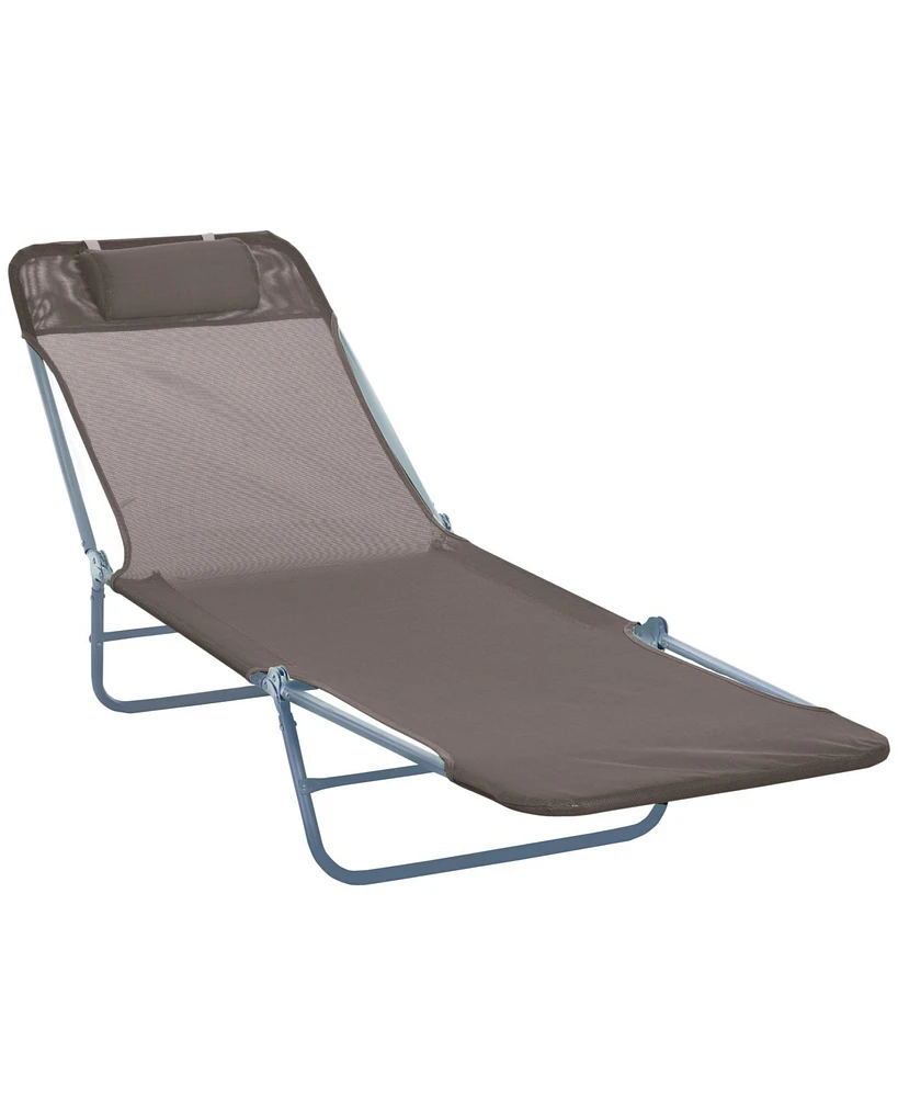 Outsunny Foldable Reclining Pool & Beach Chair w/ Pillow, Brown