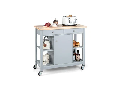 Slickblue Mobile Kitchen Island Cart with 4 Open Shelves and 2 Drawers