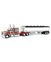 Dcp 1/64 Brown Maroon Peterbilt 389 63in Flattop w/ Wilson Grain Trailer