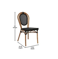 Merrick Lane Mael Set Of Two Stacking Thonet Bistro Style Chair With Textilene Seat And Bamboo Finished Metal Frame For Indoor/Outdoor Use