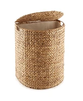 Casafield Half Moon Laundry Hamper with Lid and Removable Liner Bag - Natural, Woven Water Hyacinth Laundry Basket Sorter for Clothes