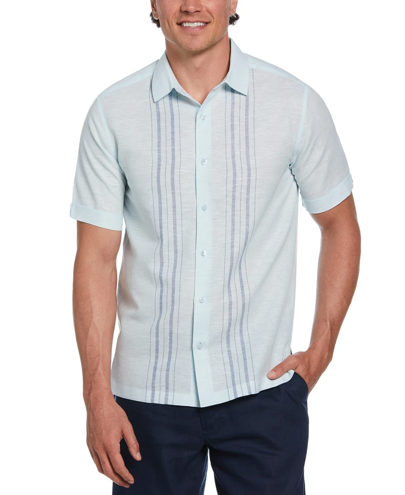 Cubavera Men's Short Sleeve Button-Front Herringbone Panel Shirt