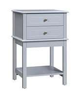 Homcom Modern End Table w/ 2 Storage Drawers & Bottom Shelf for Living Room, Light Grey