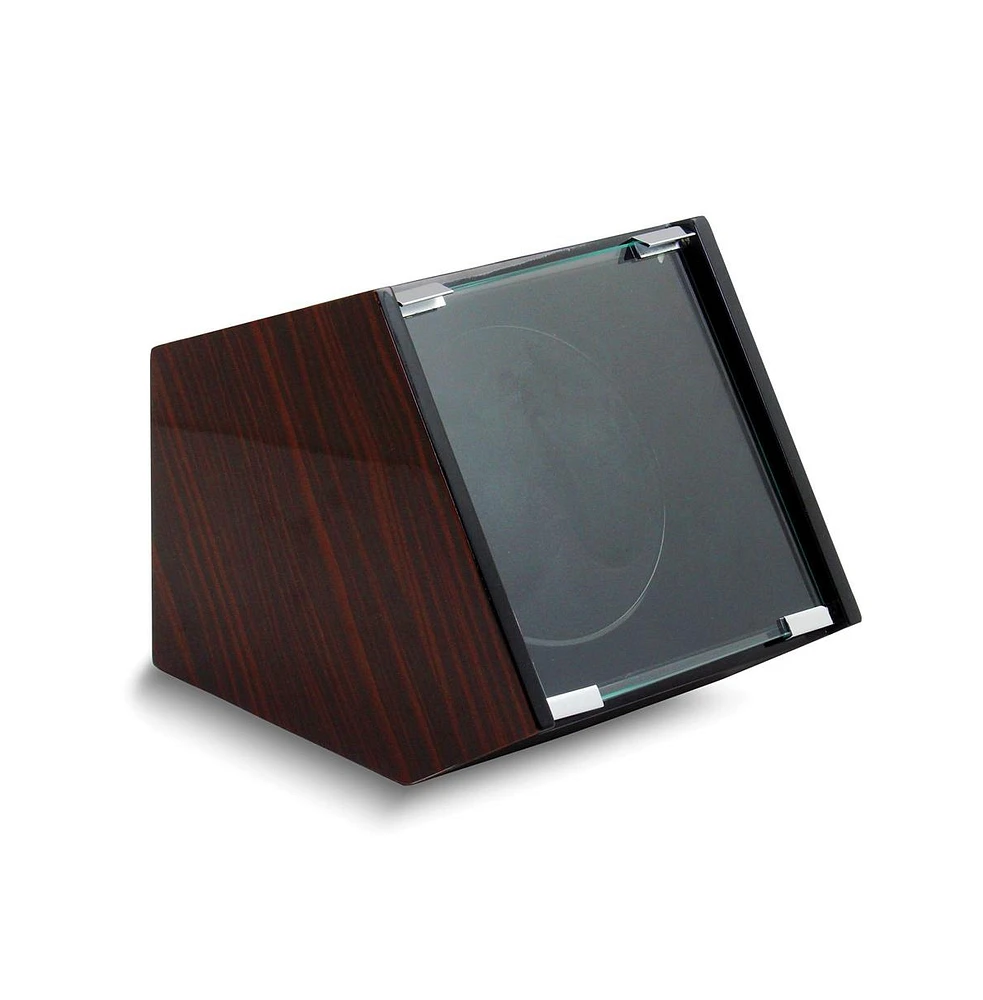 Diamond2Deal High Gloss Ebony Glass Window Lined Wood Composite Dual Watch Winder