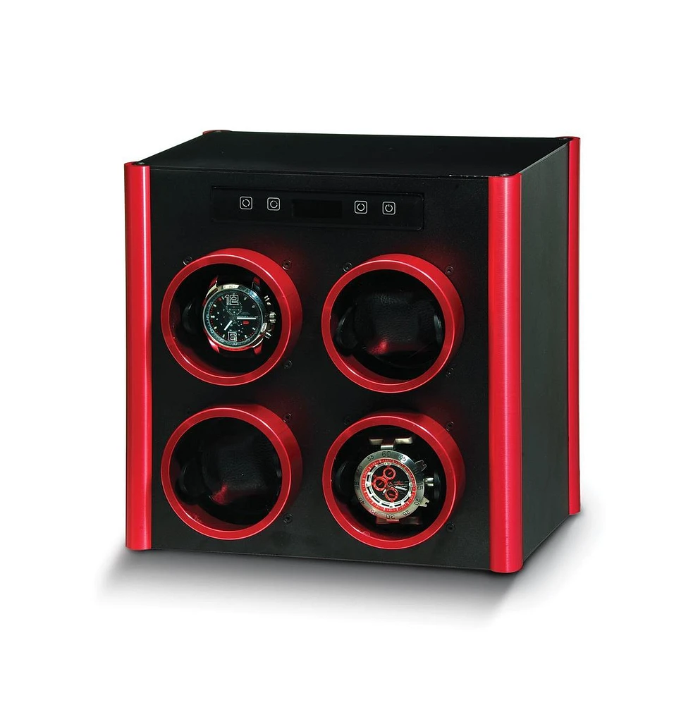 Diamond2Deal Rotations Black and Red Metal Velveteen Lined 4-Watch Winder