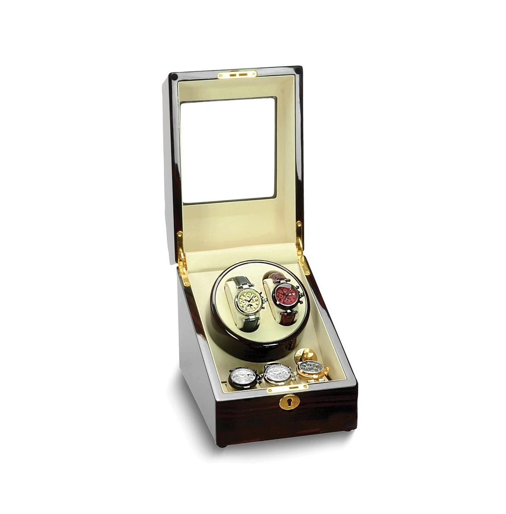 Diamond2Deal High Gloss Heritage Cherry Finish Leatherette Locking Watch Winder