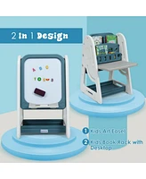 Sugift 2-in-1 Kids Easel Desk Chair Set Book Rack Adjustable Art Painting Board