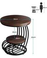 Tribesigns Round End Table: 2 Tiers Faux Marble Side Table with Storage Shelf, Bedside Nightstand, Metal Arc-Shaped Frame Accent for Living Room